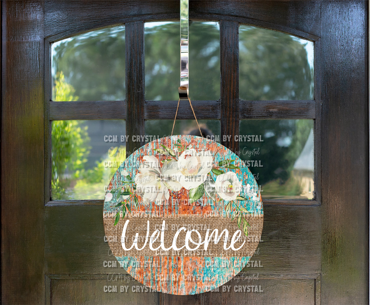Welcome Floral Door Hanger Round PNG Digital Download