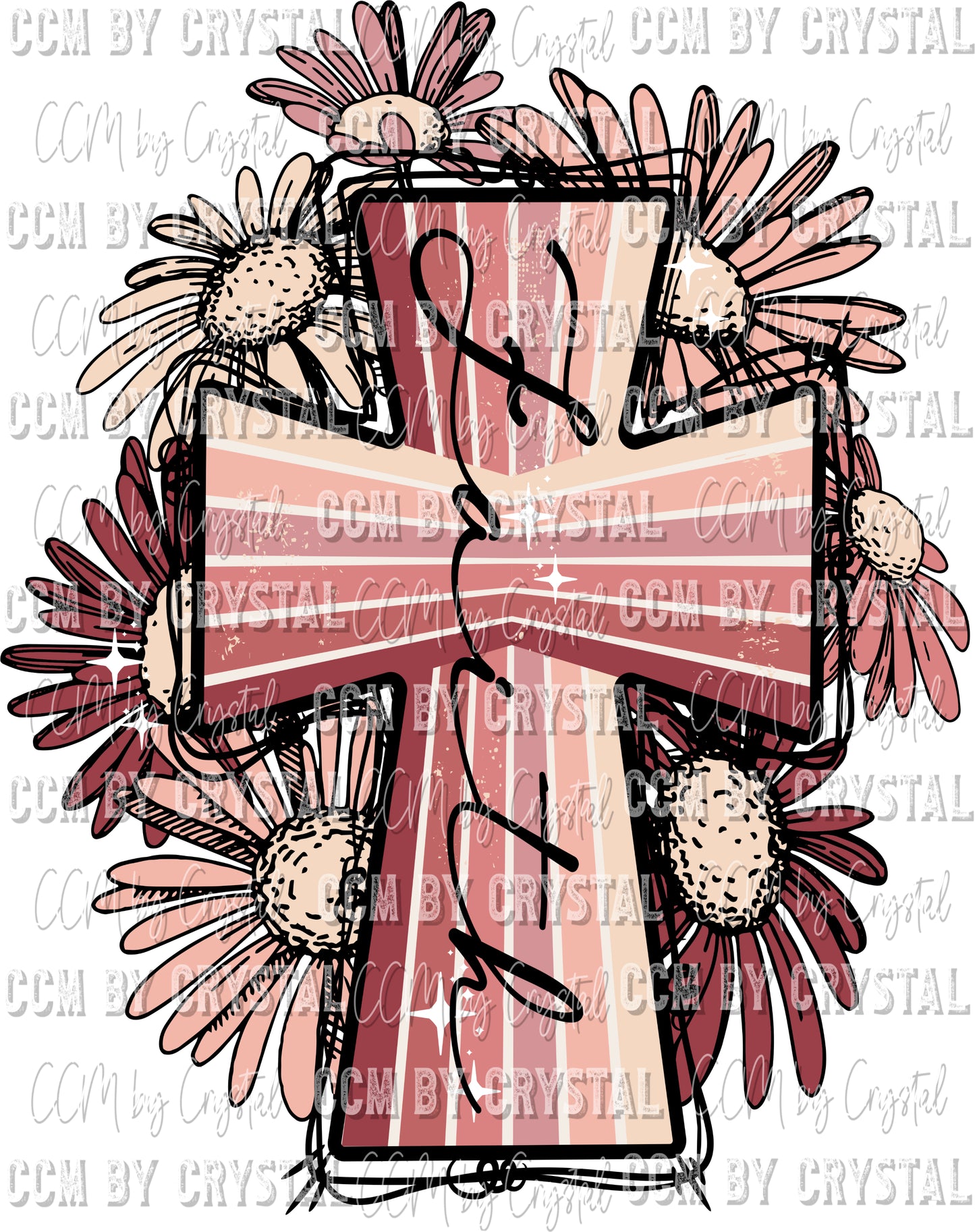 Faith Floral Cross Ready to Press Transfer