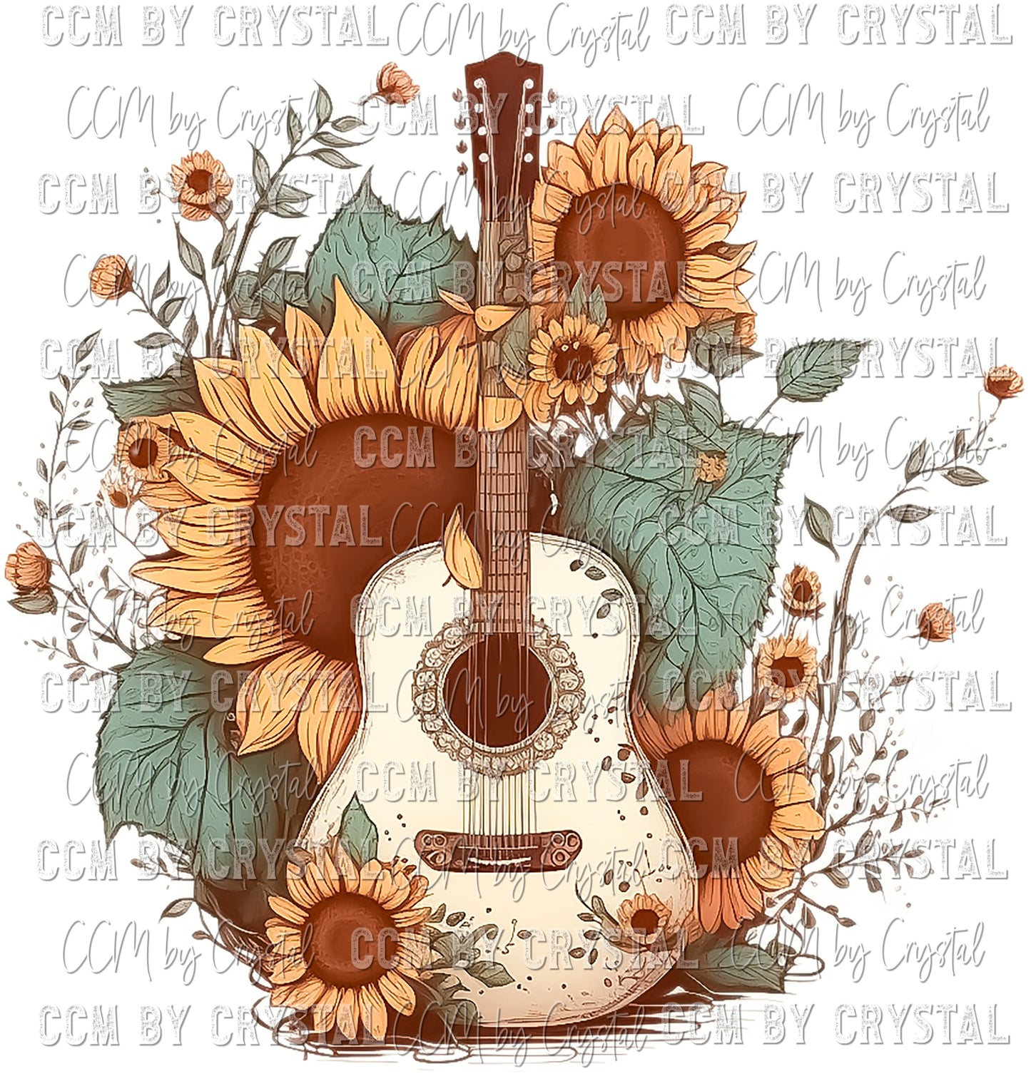 Guitar and Sunflowers Ready to Press Transfer