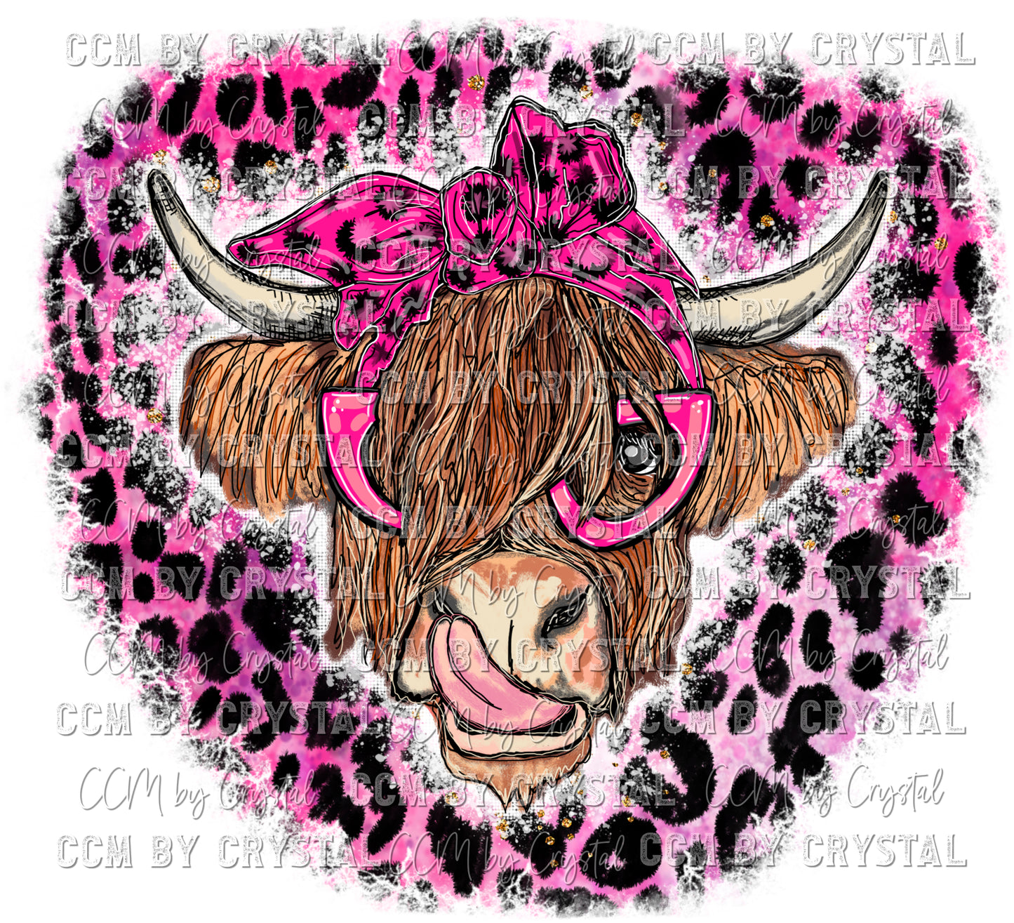 Highland Cow Pink Leopard Ready to Press Transfer