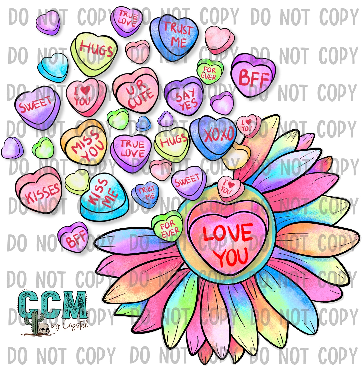 Love You Candy Hearts Sunflower