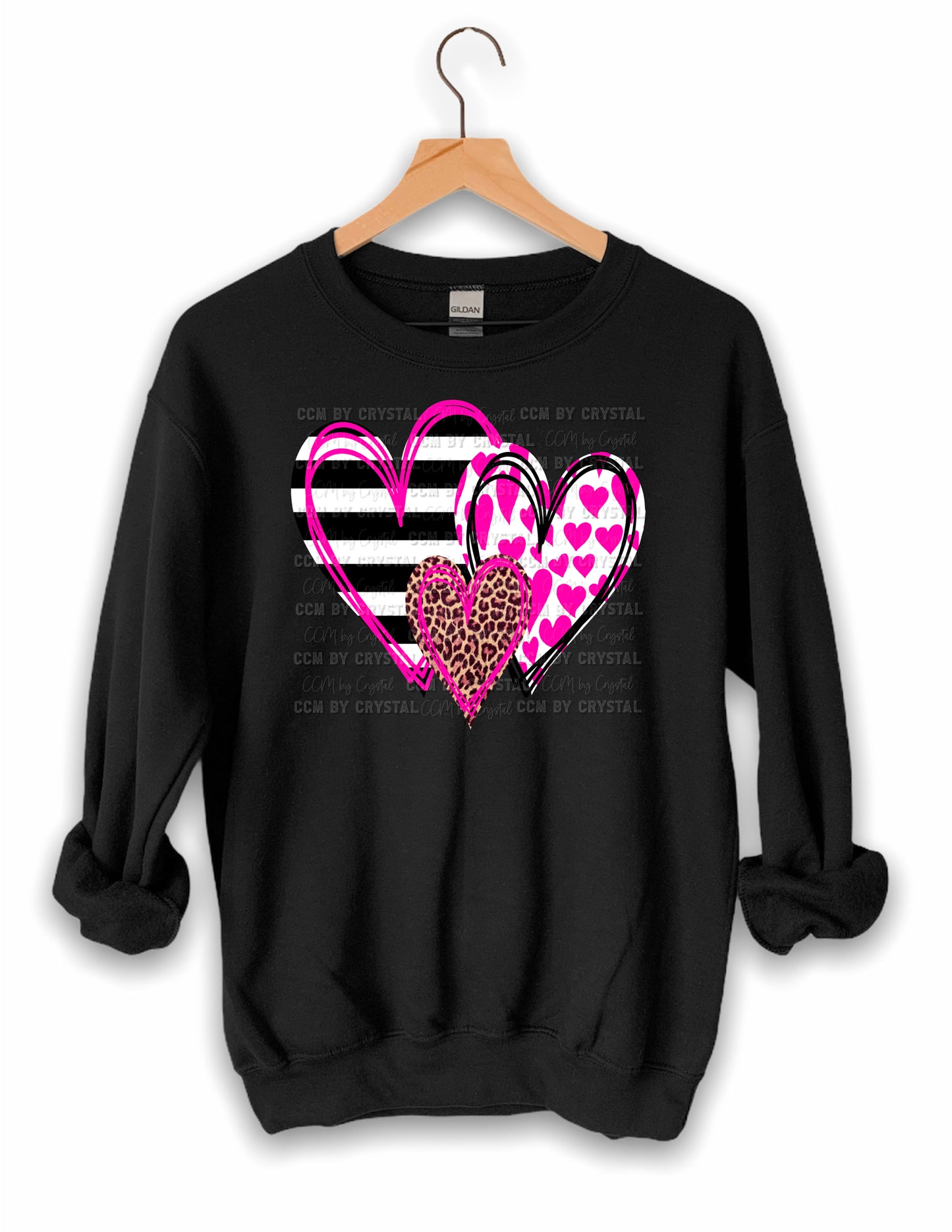 Three Doodle Hearts Pink Ready to Press Transfer