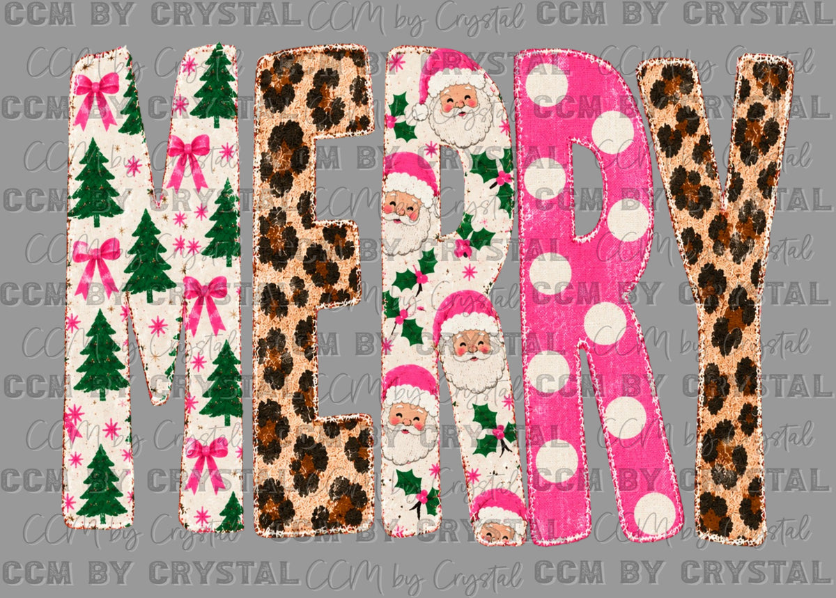 Merry Christmas Leopard Pink Ready to Press Transfer DTF Transfer