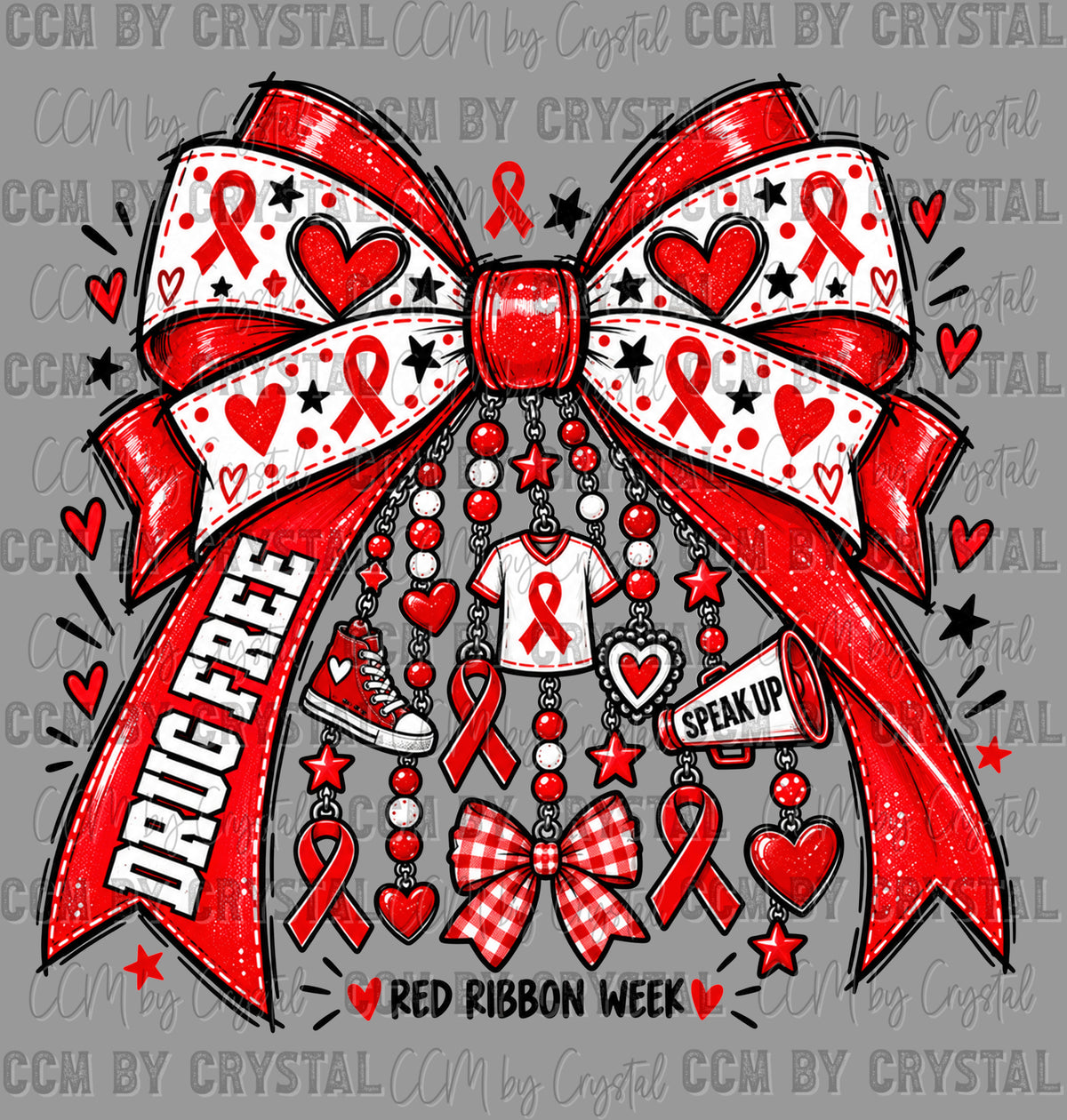 Red Ribbon Week Bow Ready to Press Transfer DTF Transfer Sublimation Transfer