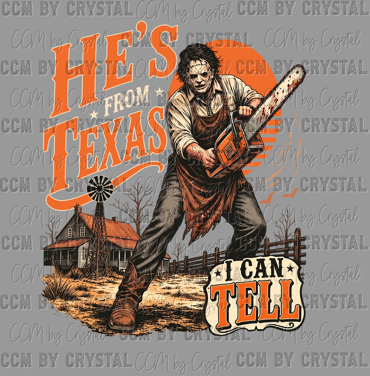 Chainsaw Leather masked Man in Texas Halloween Horror Ready to Press Transfer DTF Transfer