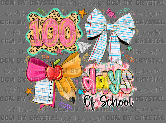 100 Days of School Bows Ready to Press DTF Transfers Sublimation Transfers