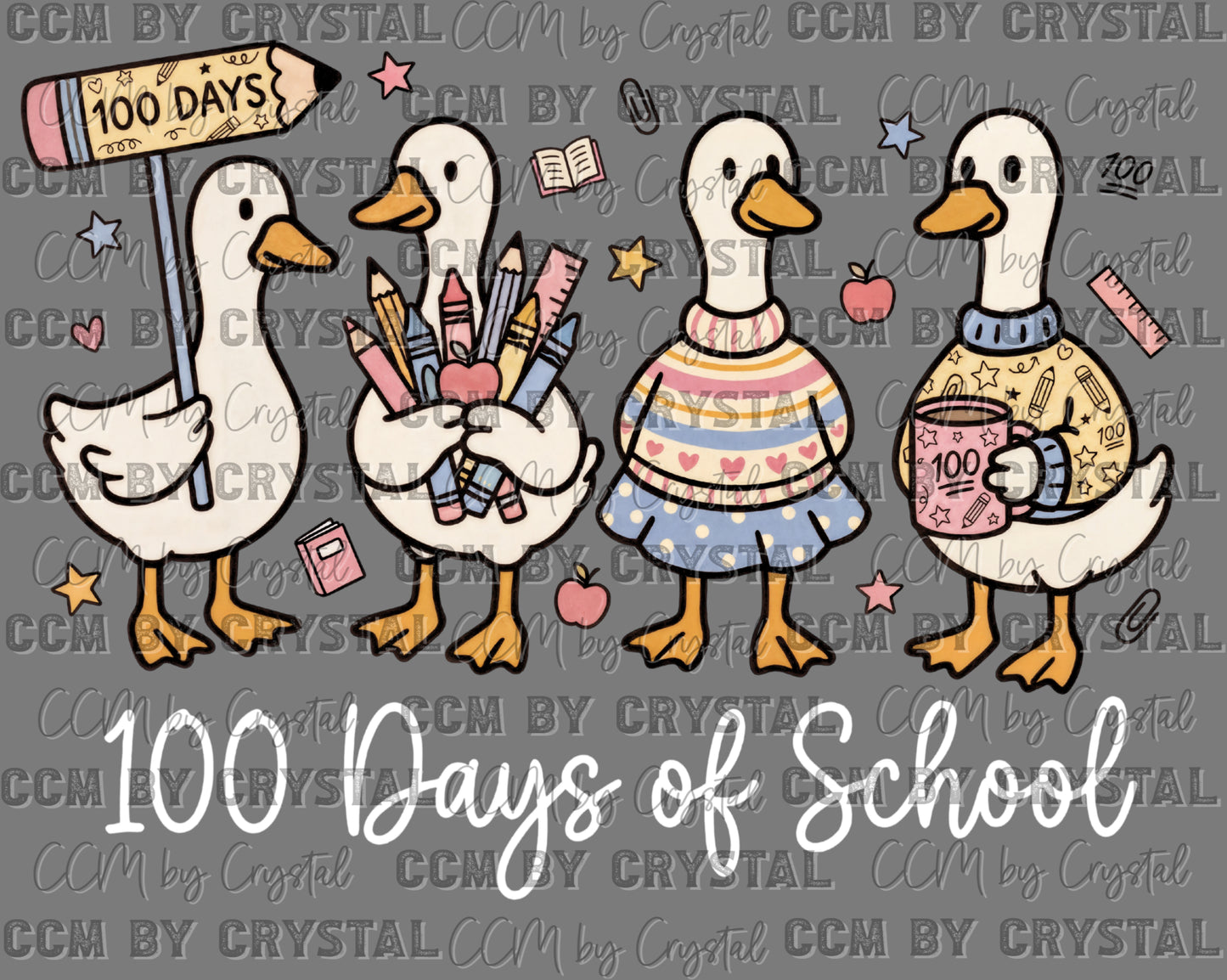 Ducks 100 Days of School Ready to Press Instant Peel DTF Transfers