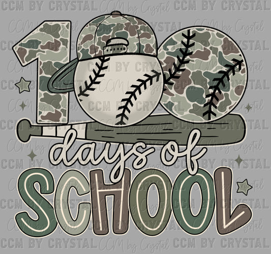 100 Days of School Camo Baseball White Ready to Press Instant Peel DTF Transfers Sublimation Transfers