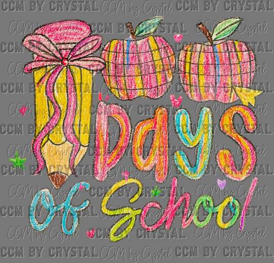 100 Days of School Crayon Coloring Ready to Press Instant Peel DTF Transfers Sublimation Transfers