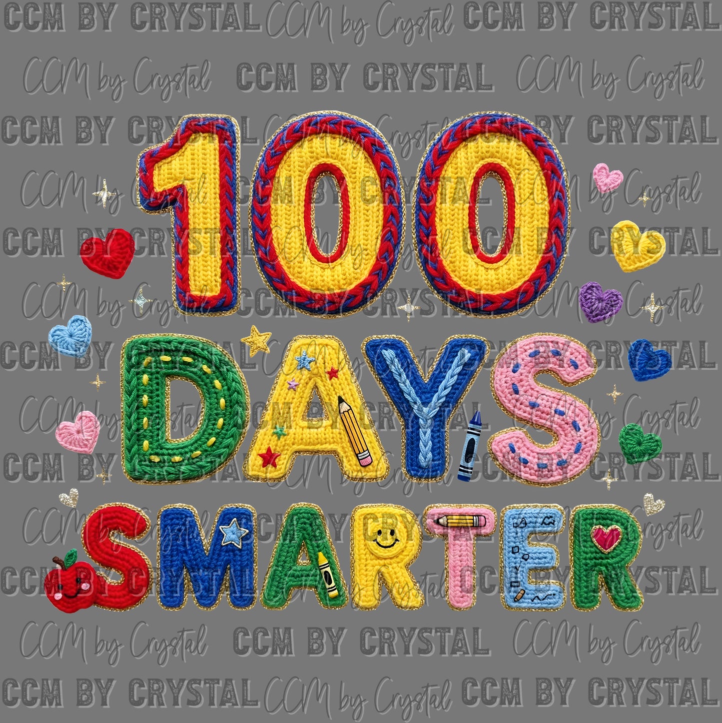 100 Days Smarter 100 days of School Faux Yarn Ready to Press Instant Peel DTF Transfers Sublimation Transfers