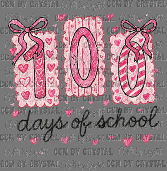 100 Days of School Pink Hearts Faux Crayon Ready to Press Instant Peel DTF Transfers Sublimation Transfers