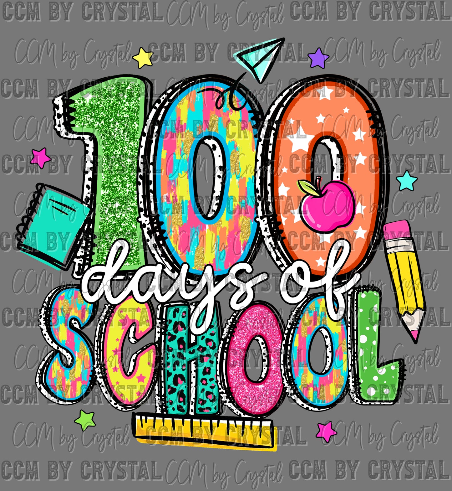 100 Days of School Faux Glitter Ready to Press Instant Peel DTF Transfers Sublimation Transfers