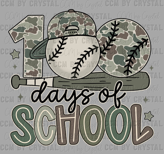 100 Days of School Camo Baseball Black Ready to Press Instant Peel DTF Transfers Sublimation Transfers