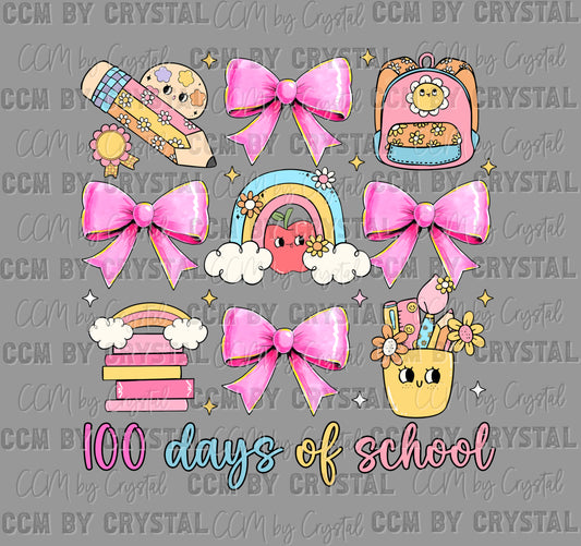 100 Days of School Coquette Ready to Press Transfer DTF Transfer Sublimation Transfer