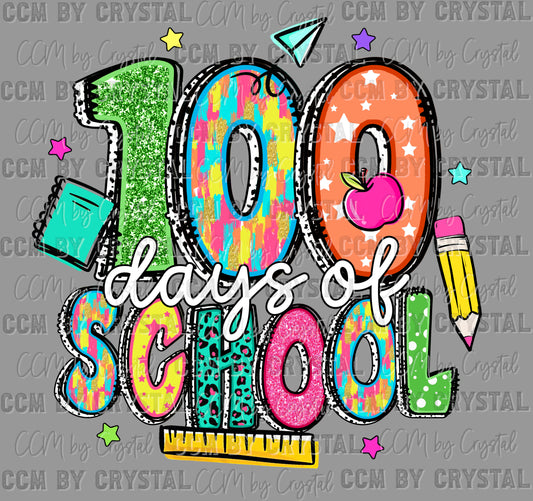 100 Days of School Faux Glitter Ready to Press Transfer DTF Transfer Sublimation Transfer (