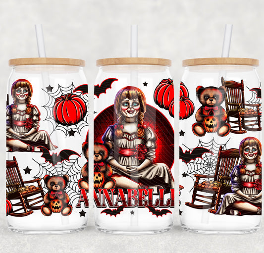 Halloween Horror Doll UV Transfer 16oz Libby Glass Can Wrap Ready to Apply