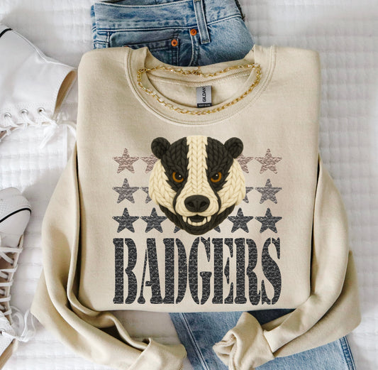 Badgers Mascot Faux Yarn Ready to Press DTF Transfers Sublimation Transfers
