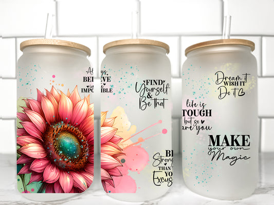 Sunflower Inspirational UV DTF Transfer 16oz Libby Glass Can Wrap Ready to Apply