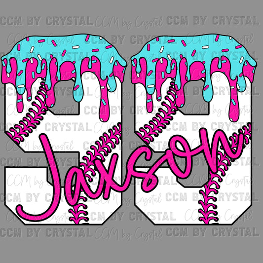 Personalized Baseball Name/Mascot and Ice Cream Drip Number Ready to Press Transfer DTF Transfer Sublimation Transfer