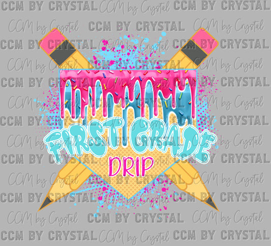 1st Grade Drip Back to School Baseball Ready to Press Transfer DTF Transfer Sublimation Transfer