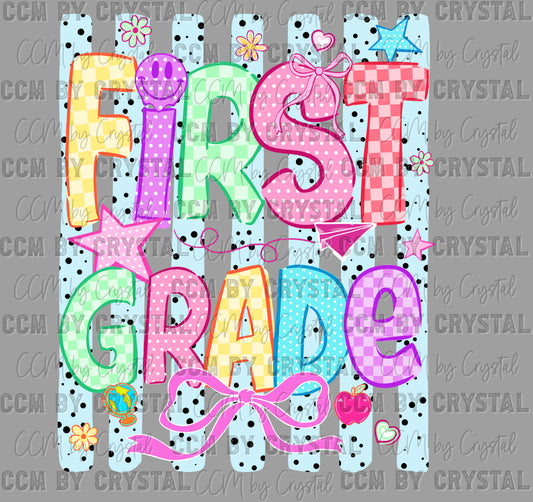 First Grade Girly Pastel Back to School Ready to Press DTF Transfers Sublimation Transfers
