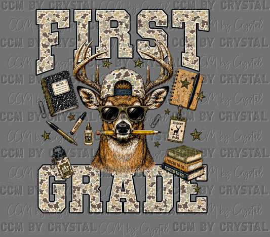 First 1st Grade Camo Deer Back to School Ready to Press DTF Transfers Sublimation Transfers