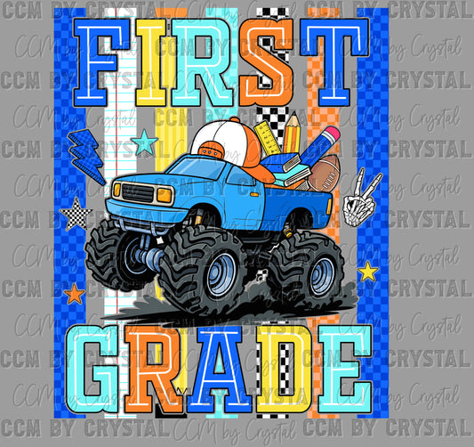 1st First Grade Monster Truck Back to School Ready to Press Transfer Direct to Film DTF Transfers