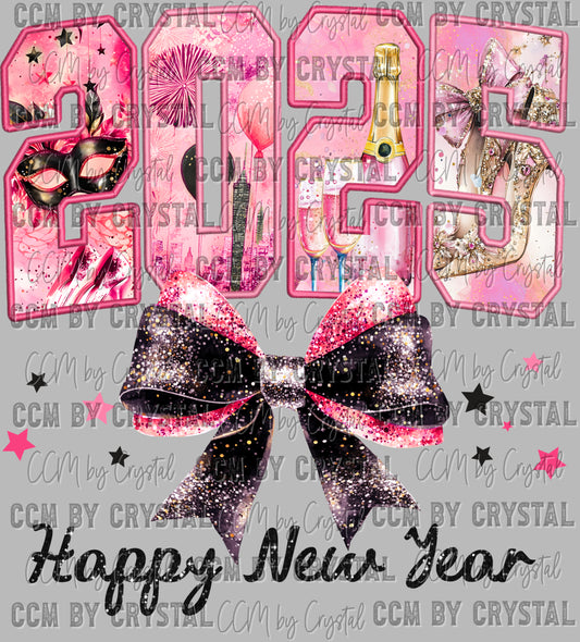 2025 Pink Happy New Year Ready to Press Transfer DTF Transfer Sublimation Transfer