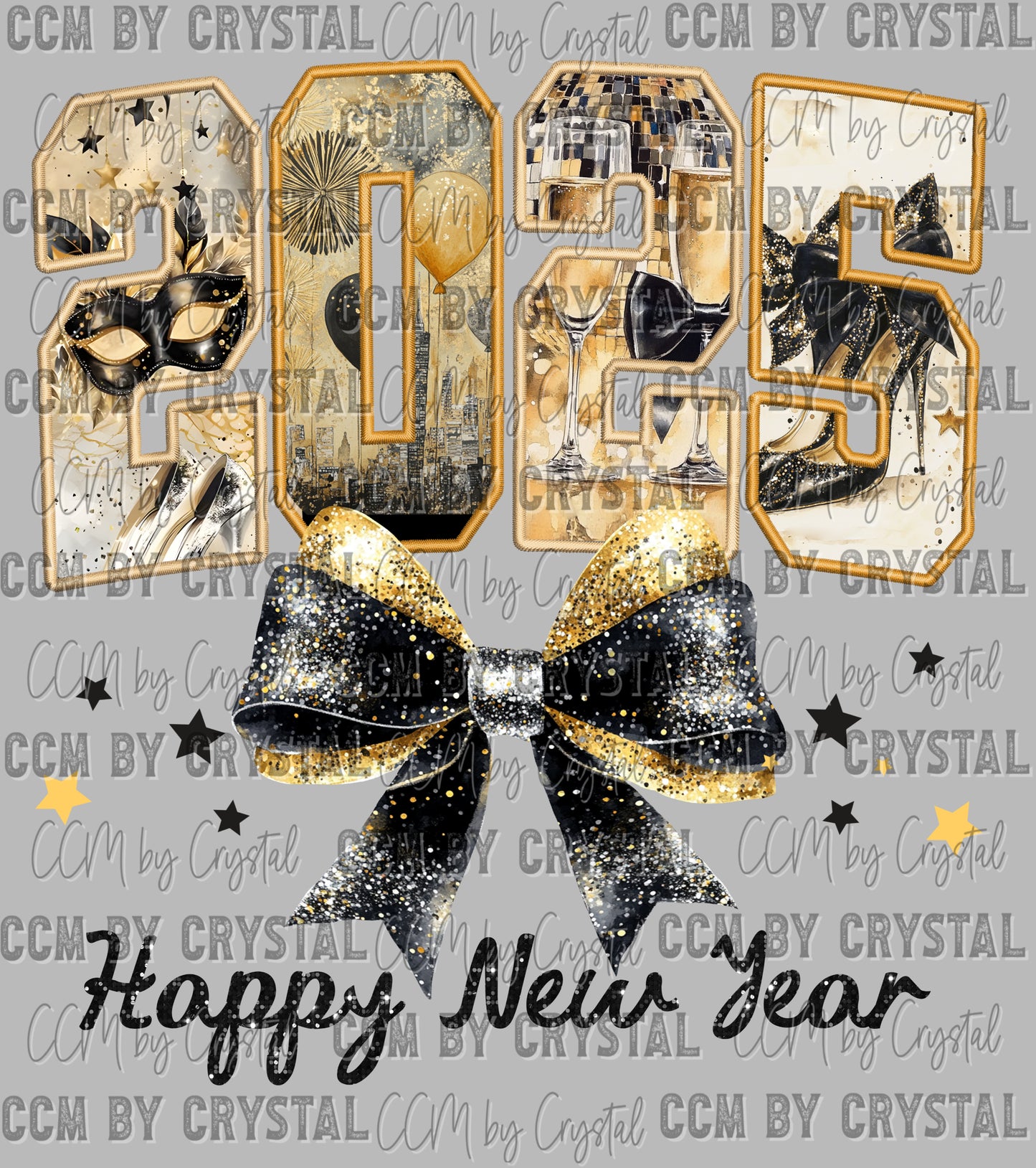 2025 Gold Happy New Year Ready to Press Transfer DTF Transfer Sublimation Transfer