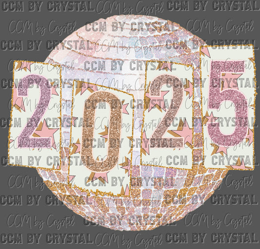 Happy New year 2025 Disco Ball Ready to Press Transfer DTF Transfer Sublimation Transfer