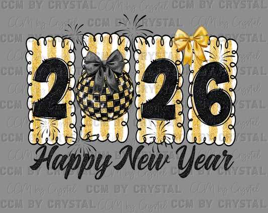 Happy New Year 2026 Faux Glitter Ready to Press Instant Peel DTF Transfers Sublimation Transfers