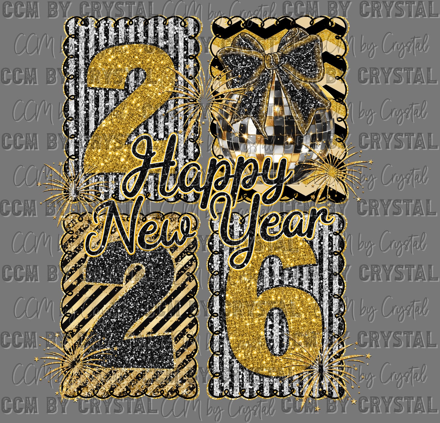 2026 New Year Faux Glitter Gold Ready to Press Instant Peel DTF Transfers Sublimation Transfers