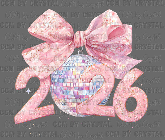 Disco 2026 Happy New Year Faux Glitter Ready to Press Instant Peel DTF Transfers Sublimation Transfers