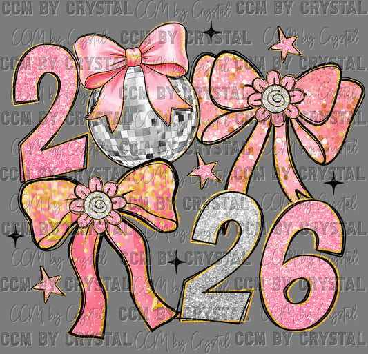 2026 New Year Bows Disco Ready to Press Instant Peel DTF Transfers Sublimation Transfers