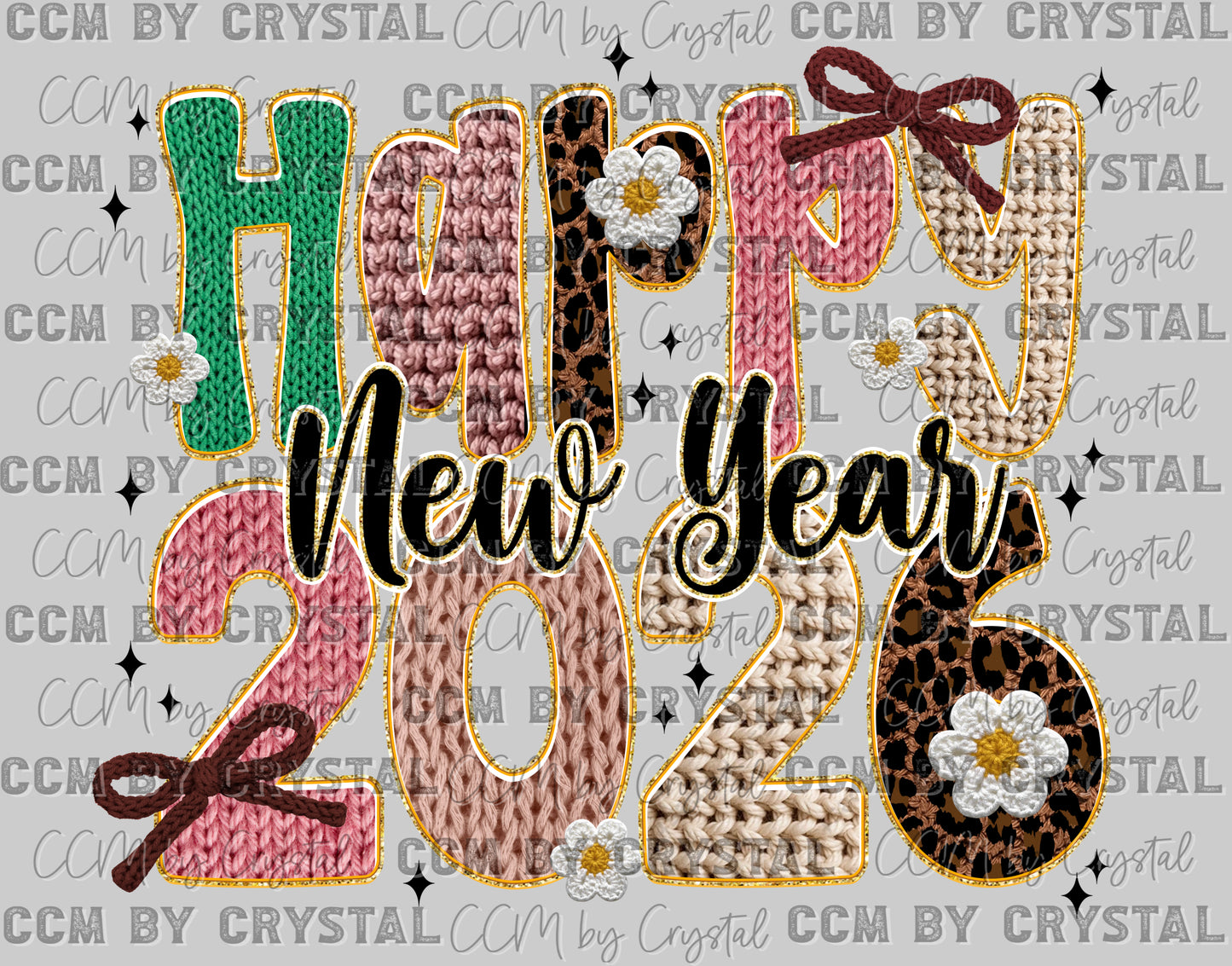 2026 Happy New Year Faux Yarn Ready to Press Instant Peel DTF Transfers Sublimation Transfers