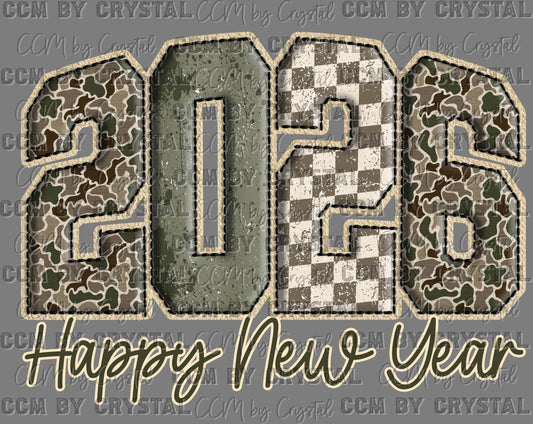 Happy New Year 2026 Camo Ready to Press Instant Peel DTF Transfers Sublimation Transfers