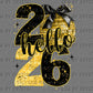 Hello 2026 New Year Faux Glitter Ready to Press Instant Peel DTF Transfers Sublimation Transfers