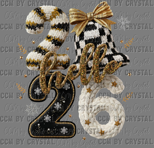 Happy New Year 2026 Faux Yarn Ready to Press Transfer Instant Peel DTF Transfer