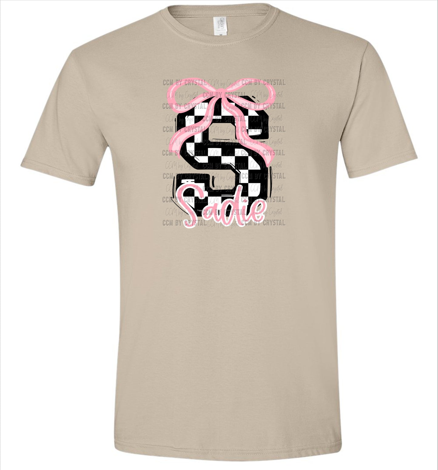 Personalized Girl Letter and Name Checkered T-Shirt HC