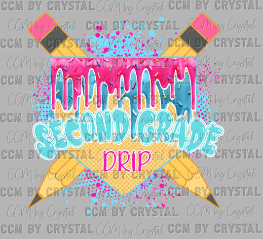 2nd Grade Drip Back to School Baseball Ready to Press Transfer DTF Transfer Sublimation Transfer