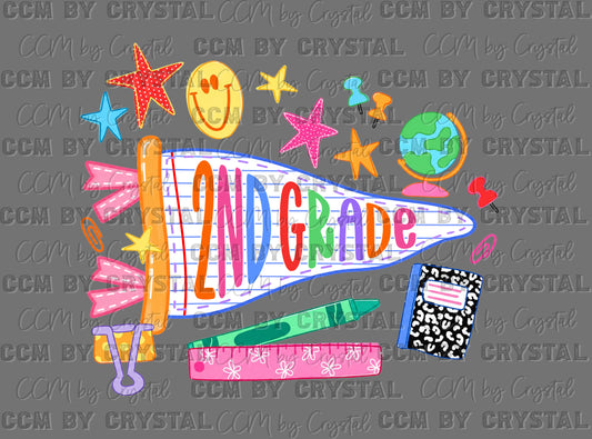 2nd Grade Pennant Back to School Ready to Press DTF Transfers Sublimation Transfers