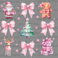 Christmas Pink Santa Bows Ready to Press Transfer DTF Transfer Sublimation Transfer