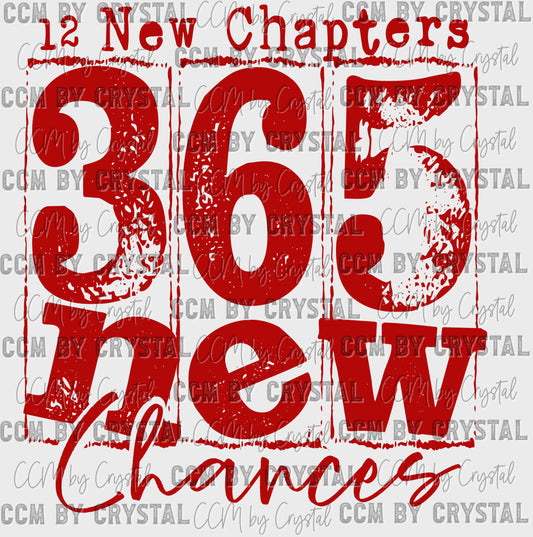 Happy New Year 365 New Chances Red Ready to Press Transfer DTF Transfer Sublimation Transfer