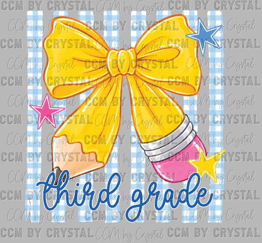 3rd Grade Bow Back to School Ready to Press DTF Transfers Sublimation Transfers
