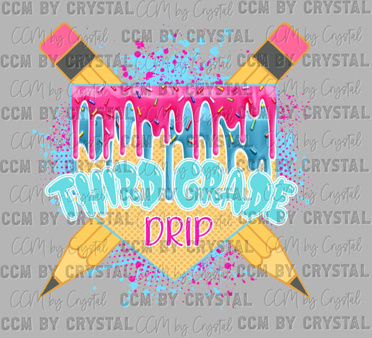 3rd Grade Drip Back to School Baseball Ready to Press Transfer DTF Transfer Sublimation Transfer