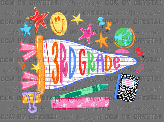 3rd Grade Pennant Back to School Ready to Press DTF Transfers Sublimation Transfers
