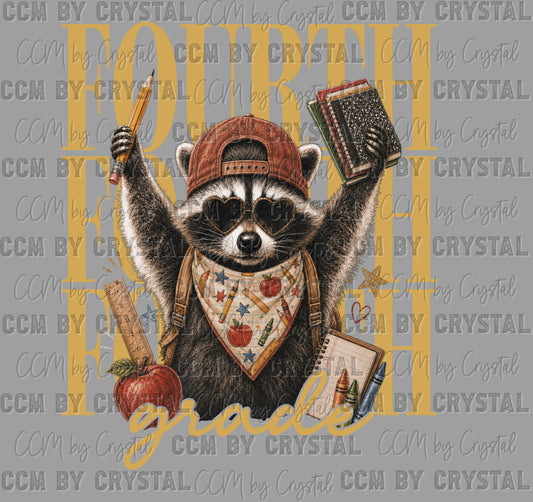 Fourth 4th Grade Raccoon Back to School Ready to Press Transfer Direct to Film DTF Transfers
