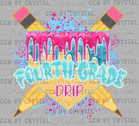 4th Grade Drip Back to School Baseball Ready to Press Transfer DTF Transfer Sublimation Transfer