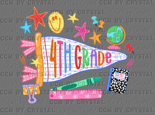 4th Grade Pennant Back to School Ready to Press DTF Transfers Sublimation Transfers