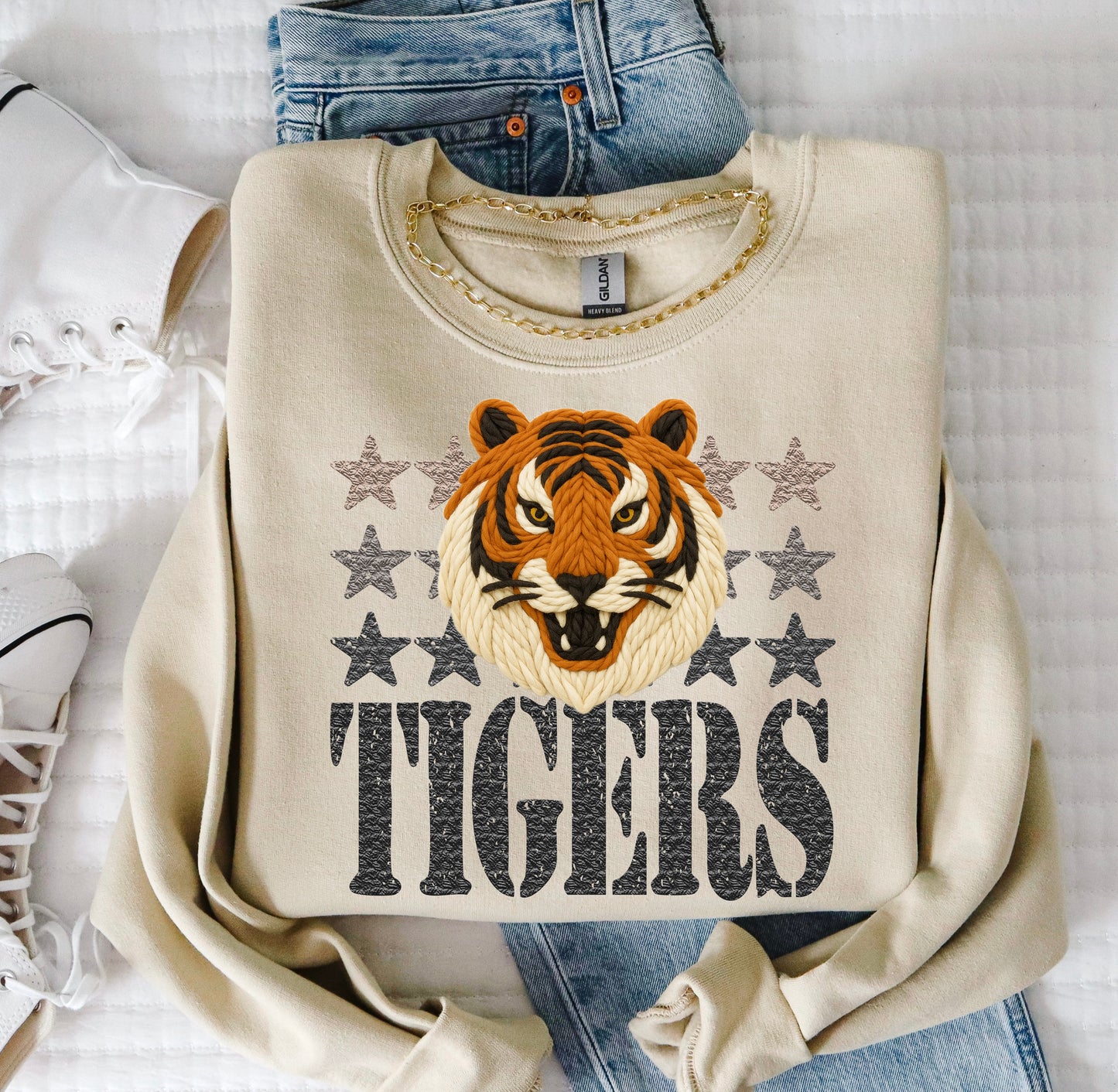 Tigers Mascot Faux Yarn Ready to Press DTF Transfers Sublimation Transfers